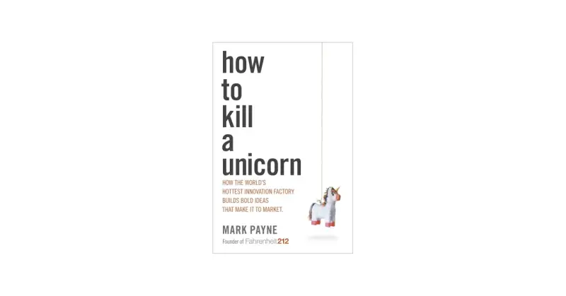 Copertina libro "How to kill a unicorn", con un unicorno di carta appeso.