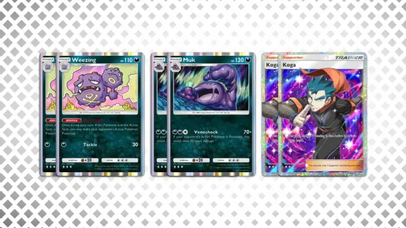 Carte Pokémon Weezing, Muk e Koga. Un mazzo di pokemon pocket decks pronto per la battaglia.